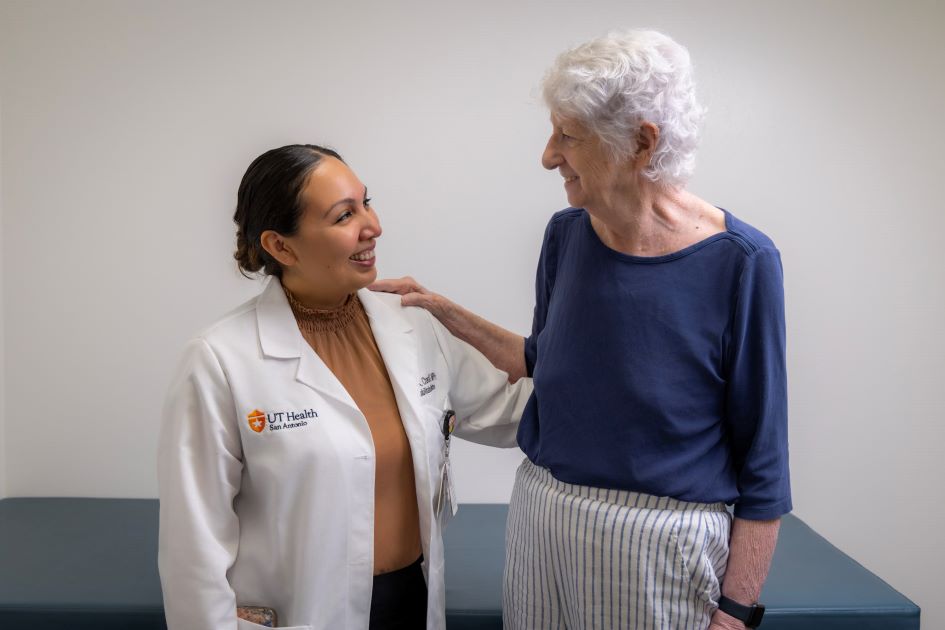 A grateful patient standing beside Dr. Audrie Chavez, Rehabilitation Medicine.